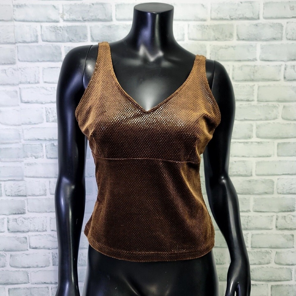 Vintage 90s AZIZ Womens S Brown Dotted Velveteen Empire Waist Tank Top